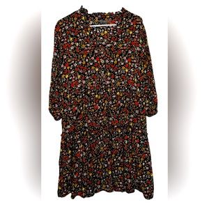 J GLEE Black Floral 3/4 sleeve Knee length Boho Tiered Dress Size Large